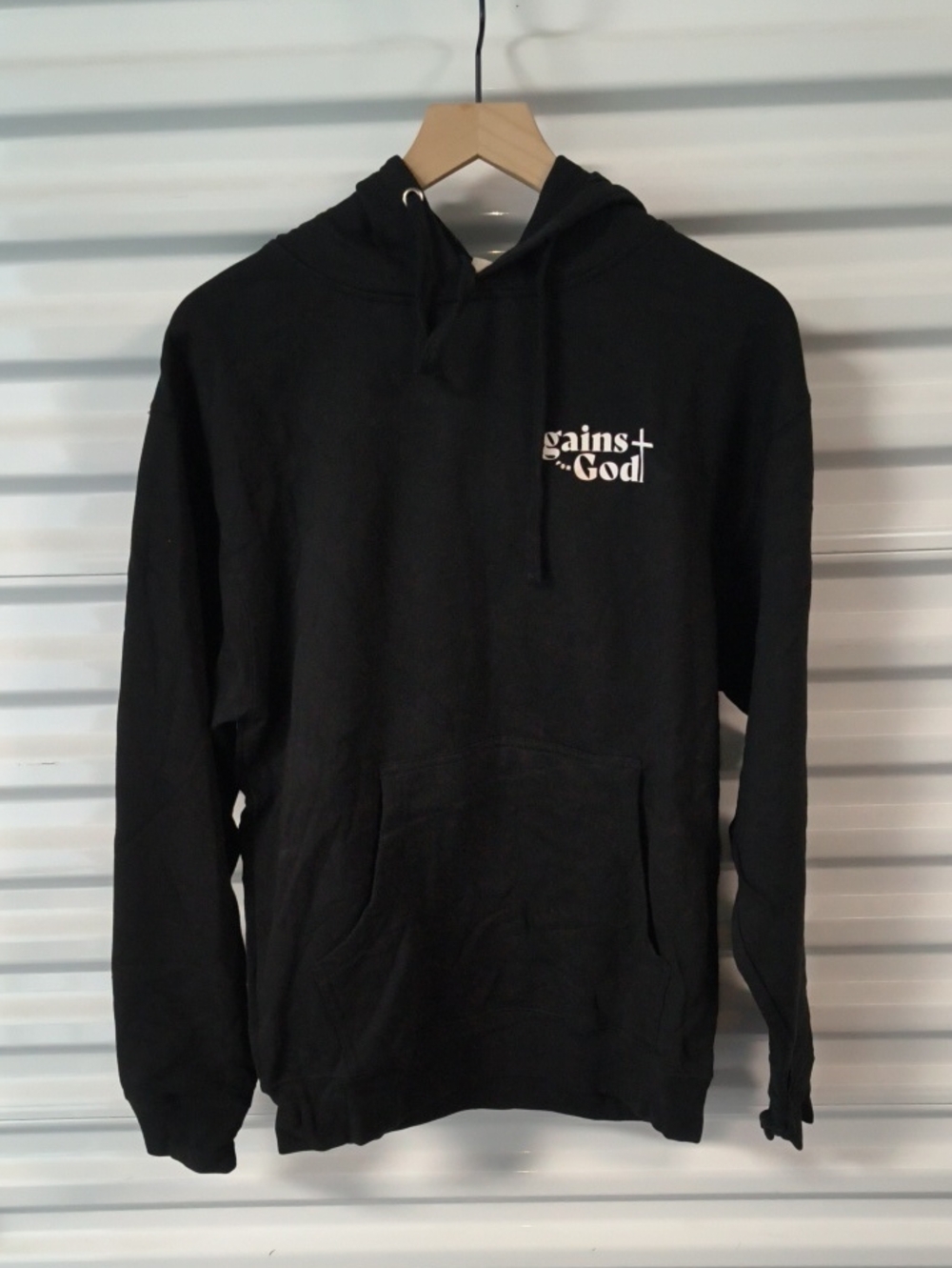 Gains For God Graphic Sweatshirt Hoodie Men's M